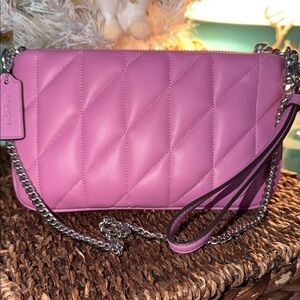 Coach Pink Pouch Bag With Pillow Quilting and Silver chain Strap & hardwareNWOT